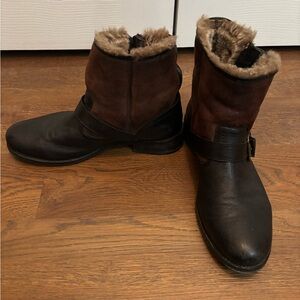Trask Brenna Black and Brown Leather Moto Boots